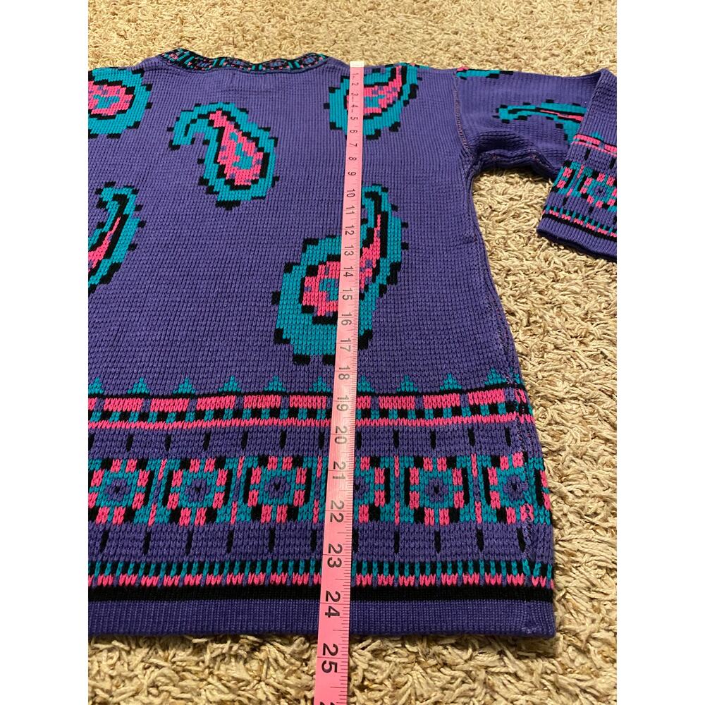 Vintage Extra Medium Sweater Purple Pink green Womens Crazy Paisley Knit - Picture 5 of 7